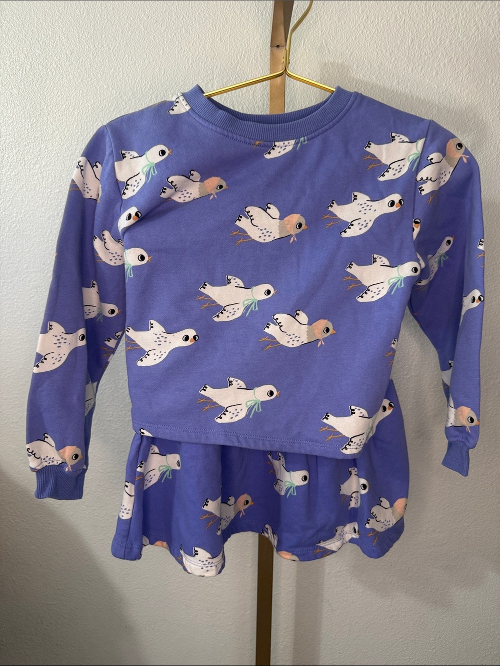 H&M- Girls Kids Purple Bird Print sweater/skirt set- size 6X/7